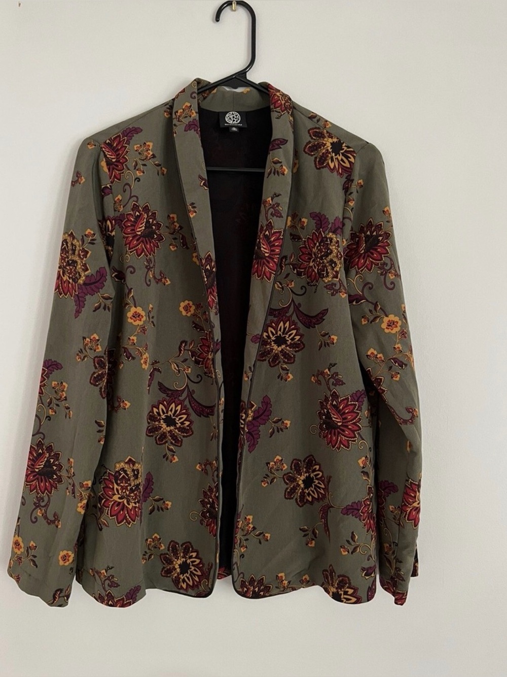 bobeau Sheer Black Kimono with Olive Trim